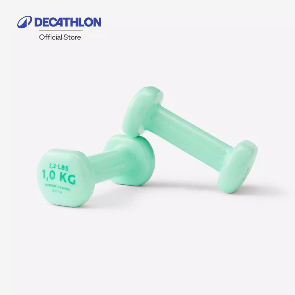 Decathlon 1 Kg Fitness Dumbbells Twin-Pack, Partially Recycled Cast Iron ดัมเบลแพ็คคู่ขนาด 1 กิโลกรัม - Green