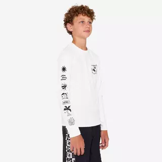 Decathlon Kids’ Surfing Long Sleeve UV-Protection T-Shirt เสื้อโต้คลื่นแขนยาวป้องกันรังสียูวีเด็ก รุ่น 100 - White