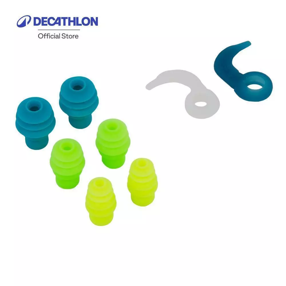 Decathlon Swimming Silicone Ear Plugs Pine Tree Shape ชุดที่อุดหูซิลิโคนทรงกรวยใส่ว่ายน้ำ 3 ขนาด - Blue/Green/Yellow