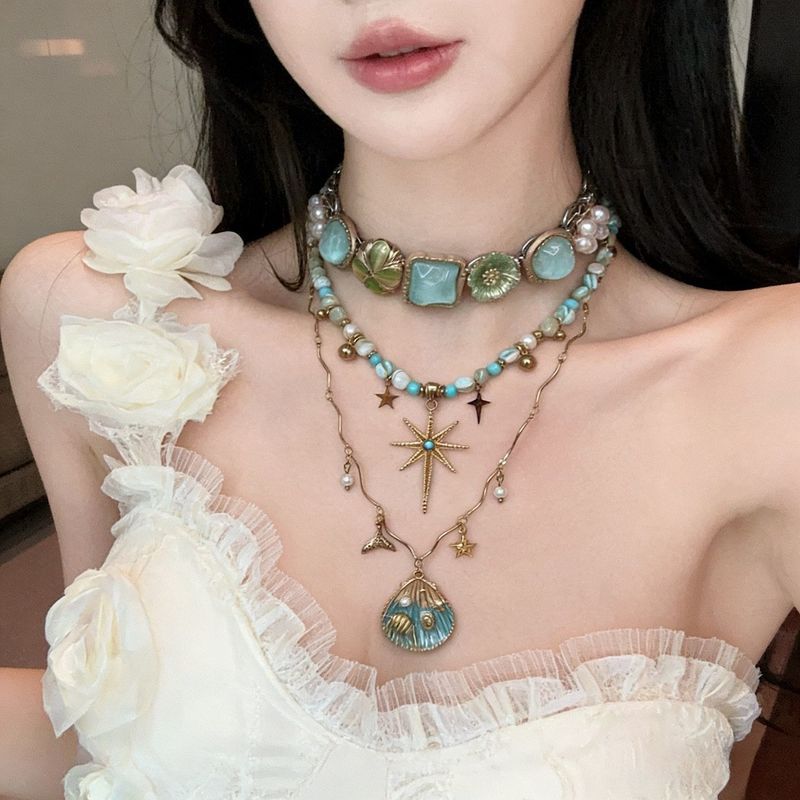Retro Beaded Stacking Necklace Bohemian Vacation Style Clavicle Chain Accessories/Isdc