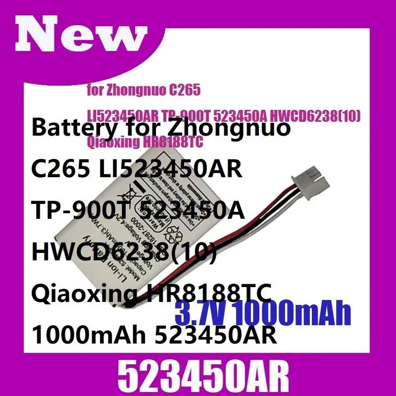 แบตเตอรี่สําหรับ Zhongnuo C265 LI523450อาร์ TP-900T 523450A HWCD6238(10) Qiaoxing HR8188TC 1000mAh 5