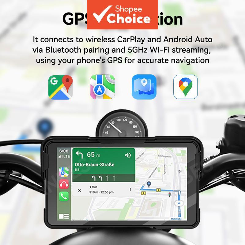 หน้าจอแผนที่มอเตอร์ไซค์ VENBES หน้าจอไร้สาย CarPlay ขนาด 5 นิ้ว กันน้ํามาตรฐาน IP67