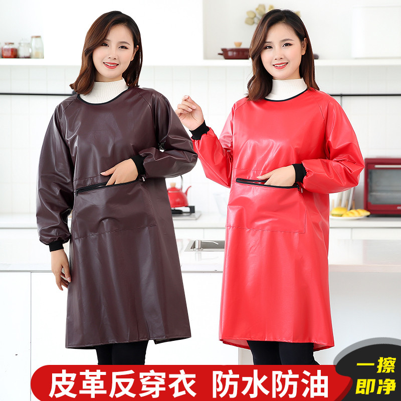 ผ้ากันเปื้อนหนังกันน้ํากันน้ํามันหนังนุ่ม Anti-Wearing Inverted Jacket Overalls ผู้ใหญ่ผู้หญิงเสื้อผ