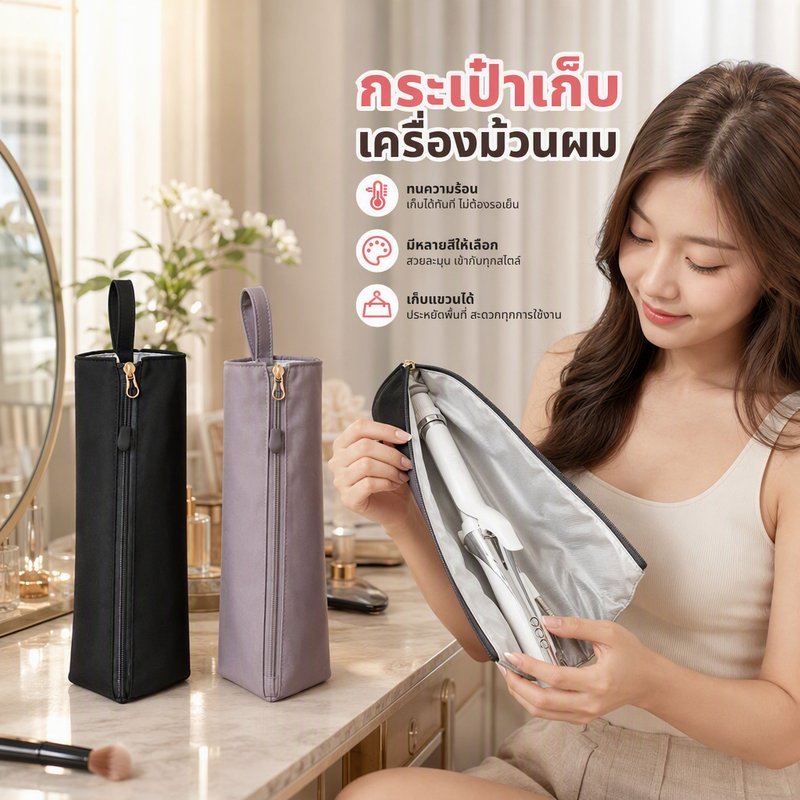 กระเป๋าเก็บไดร์ม้วน กระเป๋าเก็บไดร์หนีบ ทนความร้อน พกพา หูหิ้ว แขวนได้ หลายช่อง