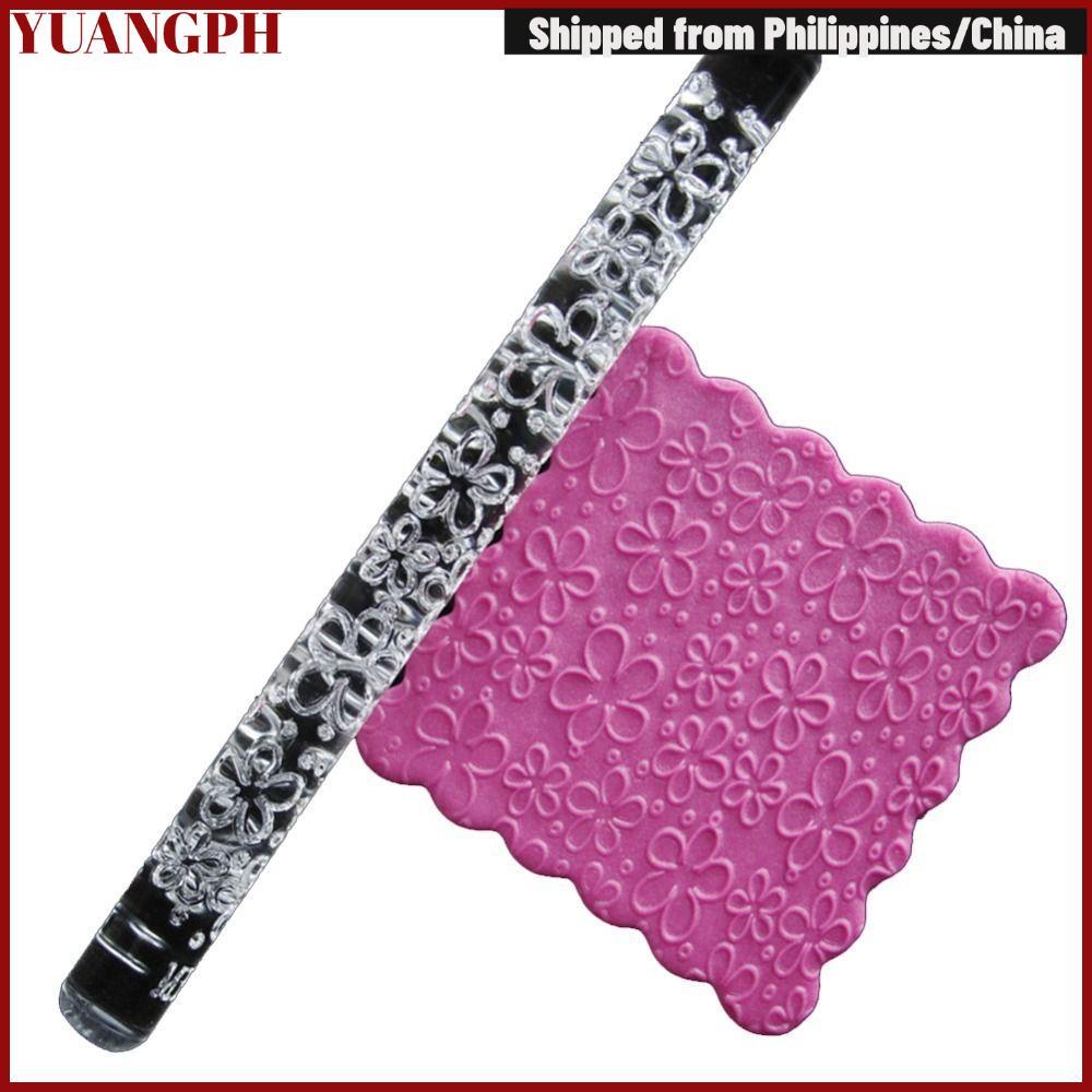YUANGPH Rolling Pin, อะคริลิคโปร่งใสนูน Rolling Pin ทนทานน้ําหนักเบา Non-Stick ลายนูน Fondant Roller