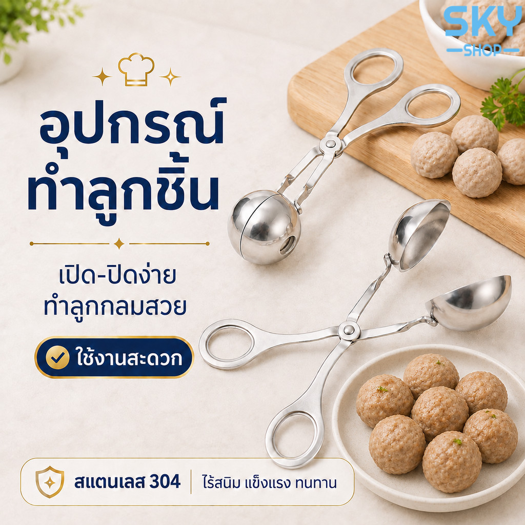 SKY อุปกรณ์ทำลูกชิ้น ที่ทำลูกชิ้น ช้อนปั้นลูกชิ้น มี 2 ขนาดให้เลือก สแตนเลสคุณภาพดี ช้อนปั้นสำหรับทำลูกชื้น