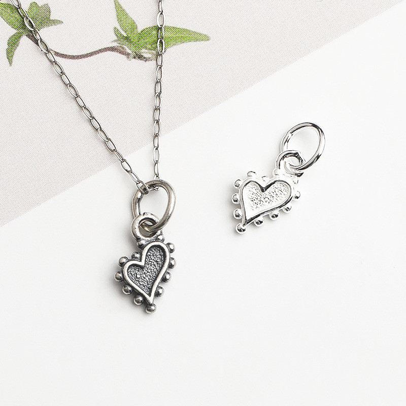 S925 เงินสเตอร์ลิง Retro Polka Dot Love จี้ DIY ลูกปัดคริสตัลสร้อยคอรูปหัวใจจี้เครื่องประดับ S925 เง
