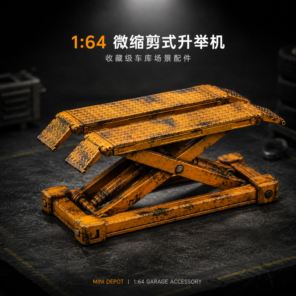 1: 64 โมเดลรถยนต์ตกแต่งฉากกรรไกรสีเหลืองยกรุ่นขนาดเล็กโรงรถอุปกรณ์ซ่อมรถยนต์