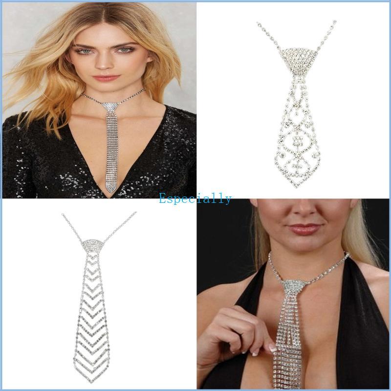 ESP ผู้หญิงคอ Tie Rhinestone เนคไทเสื้อผ้าผู้หญิงอุปกรณ์เสริมสําหรับ Christmas Party เครื่องแต่งกายต