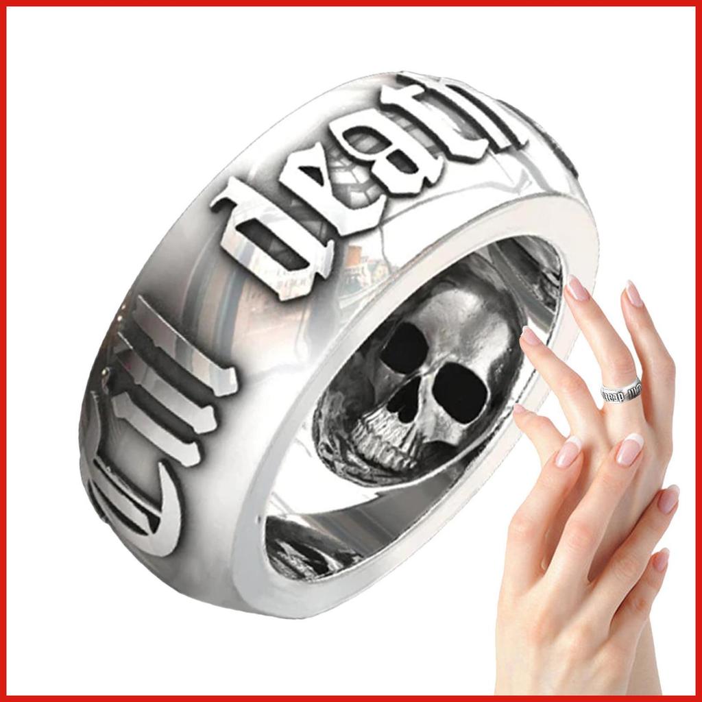 Till Death Do Us Part แหวนคริสตัลสีดําเงินดีบุก Punk Gothic ตัวอักษรเครื่องประดับ Gothic ผู้หญิงผู้ช
