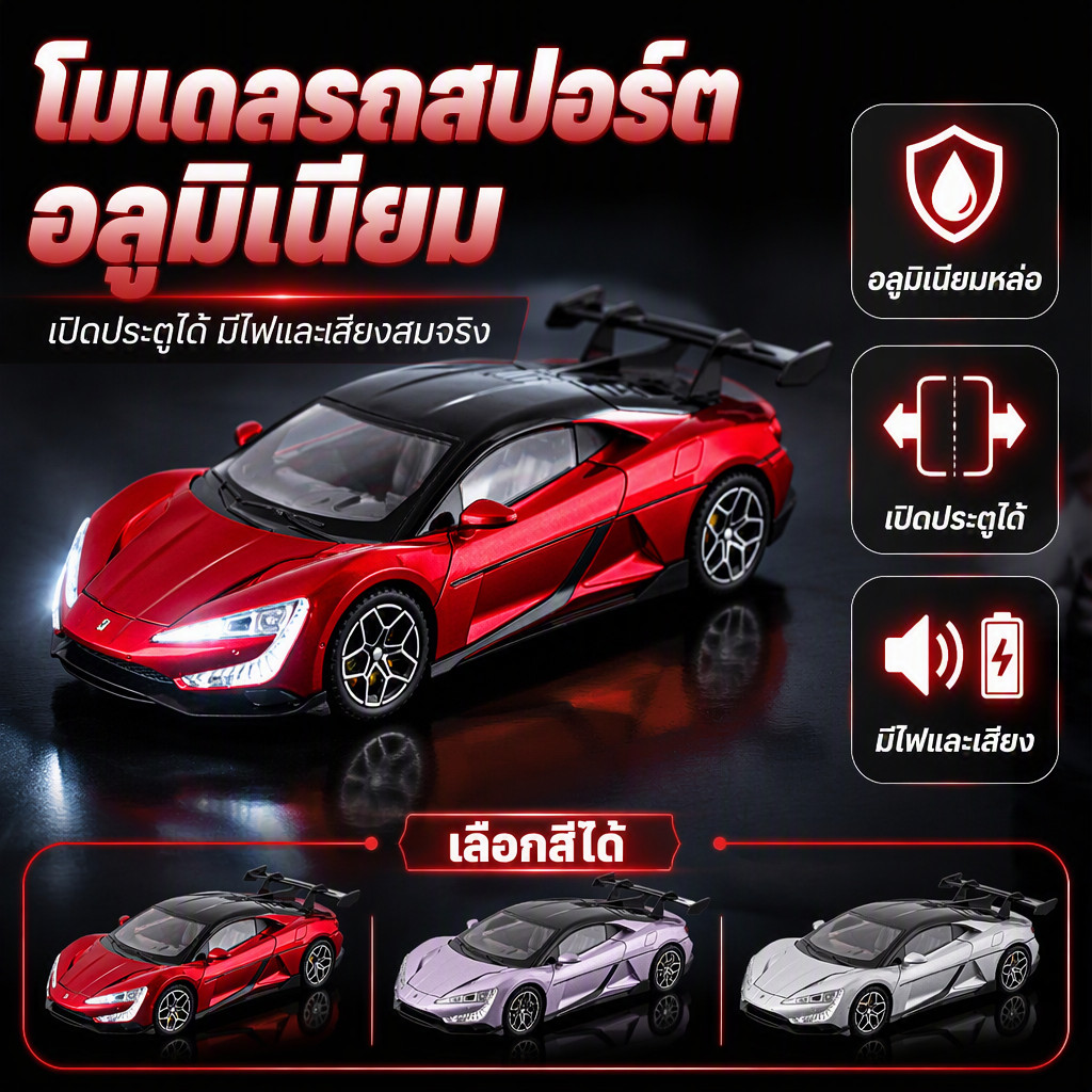 โมเดลรถยี่ห้อ BYD Yangwang U9 สเกล 1:24 โลหะเสียงแสงเปิดประตูได้ 6 ด้าน รถจำลองของเล่นเด็ก ทดลองขับโ