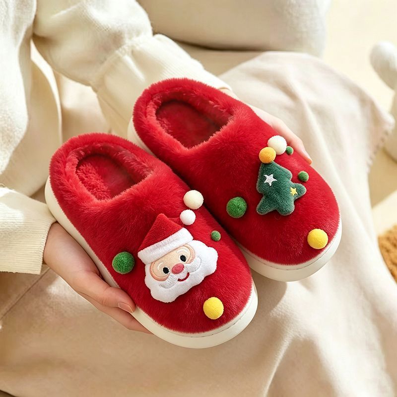 Christmas Limited Plush Home Slippers Warm Comfort Home Partner Must-Have Holiday Atmosphere Full