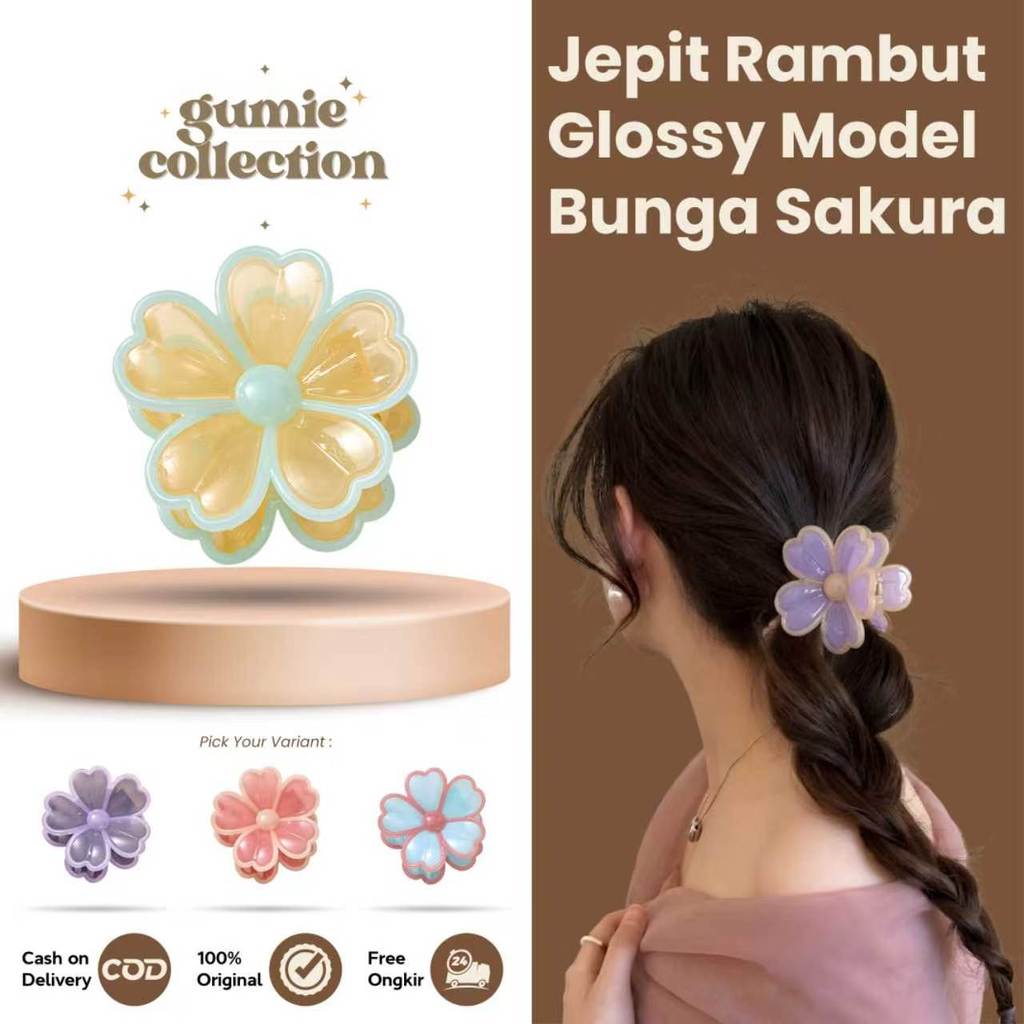 GC - 7.5CM - กิ๊บติดผม GLOSSY SAKURA FLOWER PREMIUM KOREAN FASHION