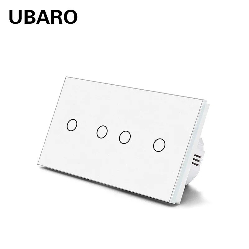 LU5S UBARO EU รัสเซีย 4 Gang สวิทช์ไฟสัมผัส 146 มม.คริสตัลแผงกระจกไฟฟ้า Interruptor 100-240V เครื่อง