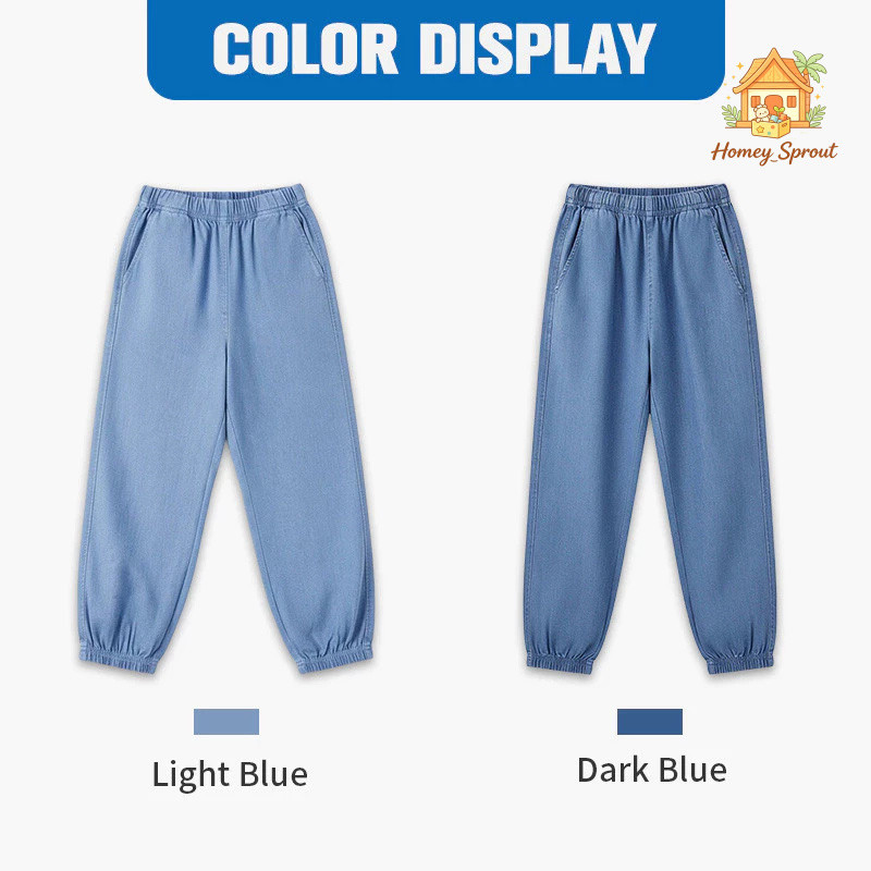 น้ําหนักเบา Tencel Anti-Mosquito เด็ก Jogger กางเกง, Comfort เอวยางยืดริ้วรอยกางเกงลําลองสําหรับสวมใส่ทุกวัน