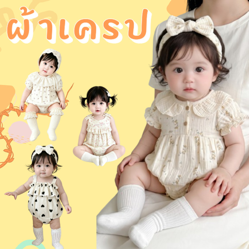 ชุดเด็กทารกผ้าฝ้ายครีปนุ่มฤดูร้อน 0-24 เดือน