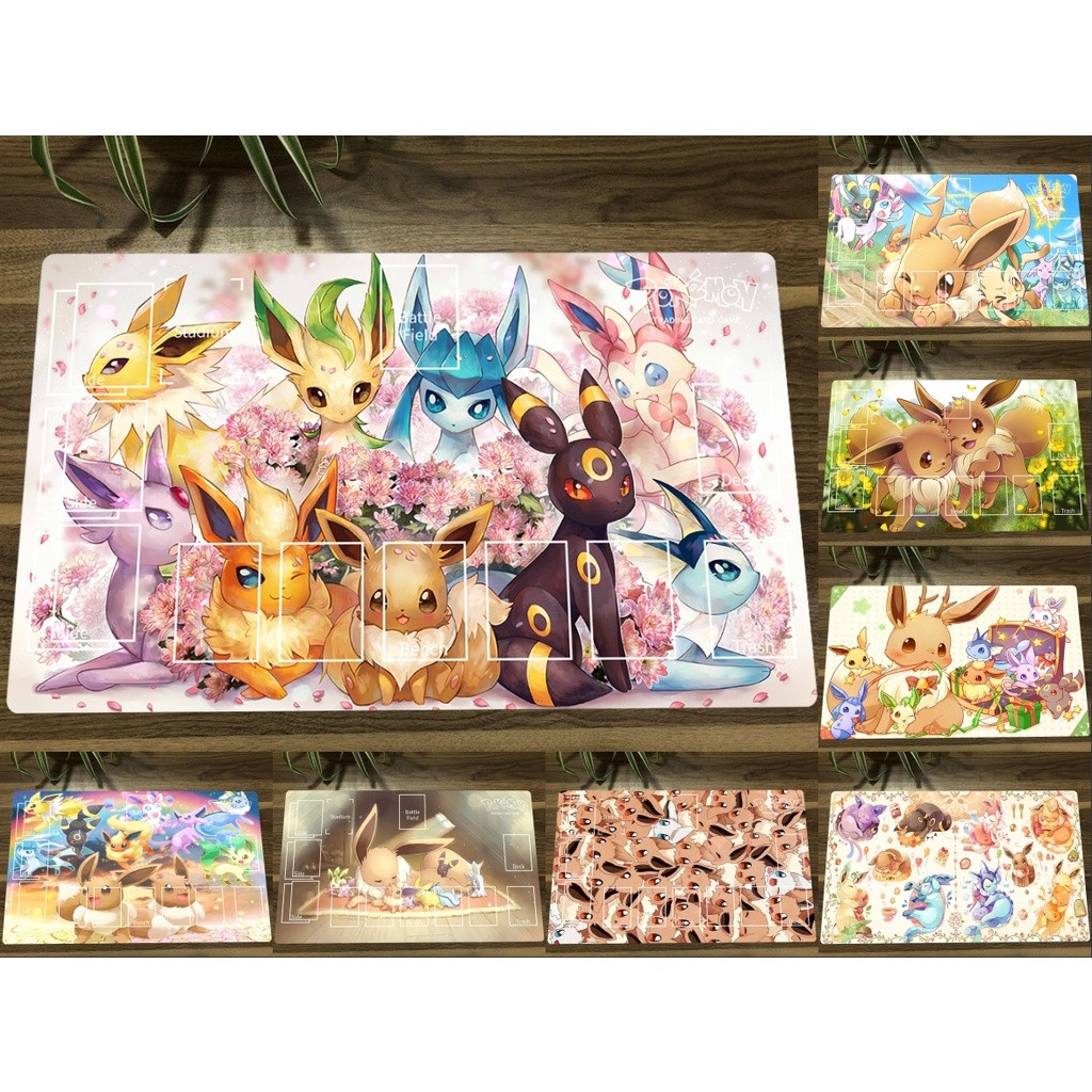 Jo-PM PTCG Mat Eevee Trading การ์ดเกม CCG Playmat แผ่นรองเมาส์ยางโต๊ะ Gaming Play Mat ของเล่น Gifta3