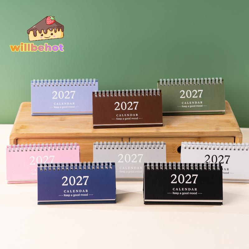 [Willbehot-t] 2027 Mini Spiral Desk Calendar Clear Print Stable Base คละสีปฏิบัติ Small Planner for 