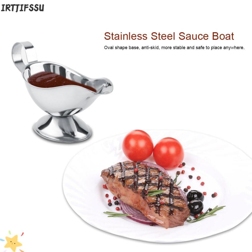 IRTJIFSSU สแตนเลส Gravy เรือ, สแตนเลสเงิน Gravy เรือ Server, Reusable Handle เกรดอาหารกระจกขัดซอสเรื