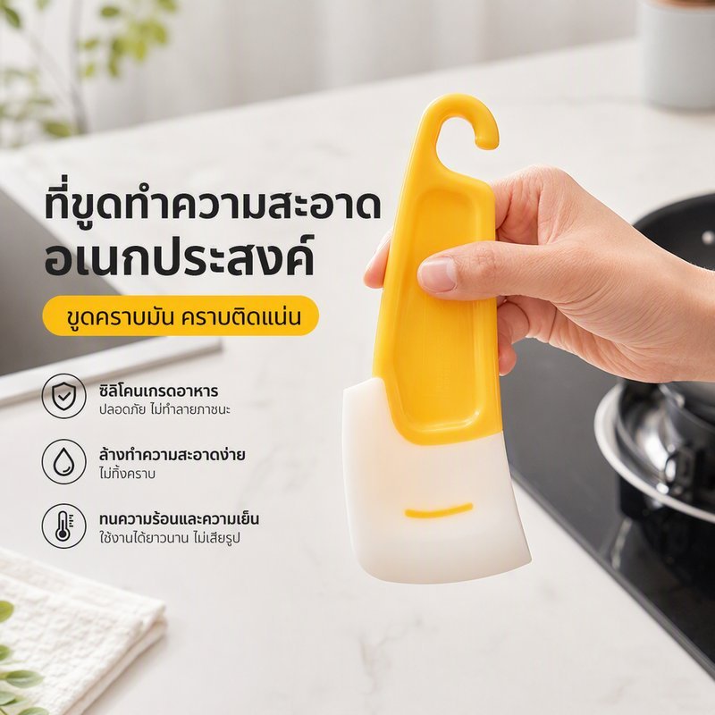 ไม้พายซิลิโคน ทนความร้อน ไม้ขูดคราบกระทะ ขูดคราบน้ำมัน แผ่นขูดคราบ ล้างหม้อและจาน