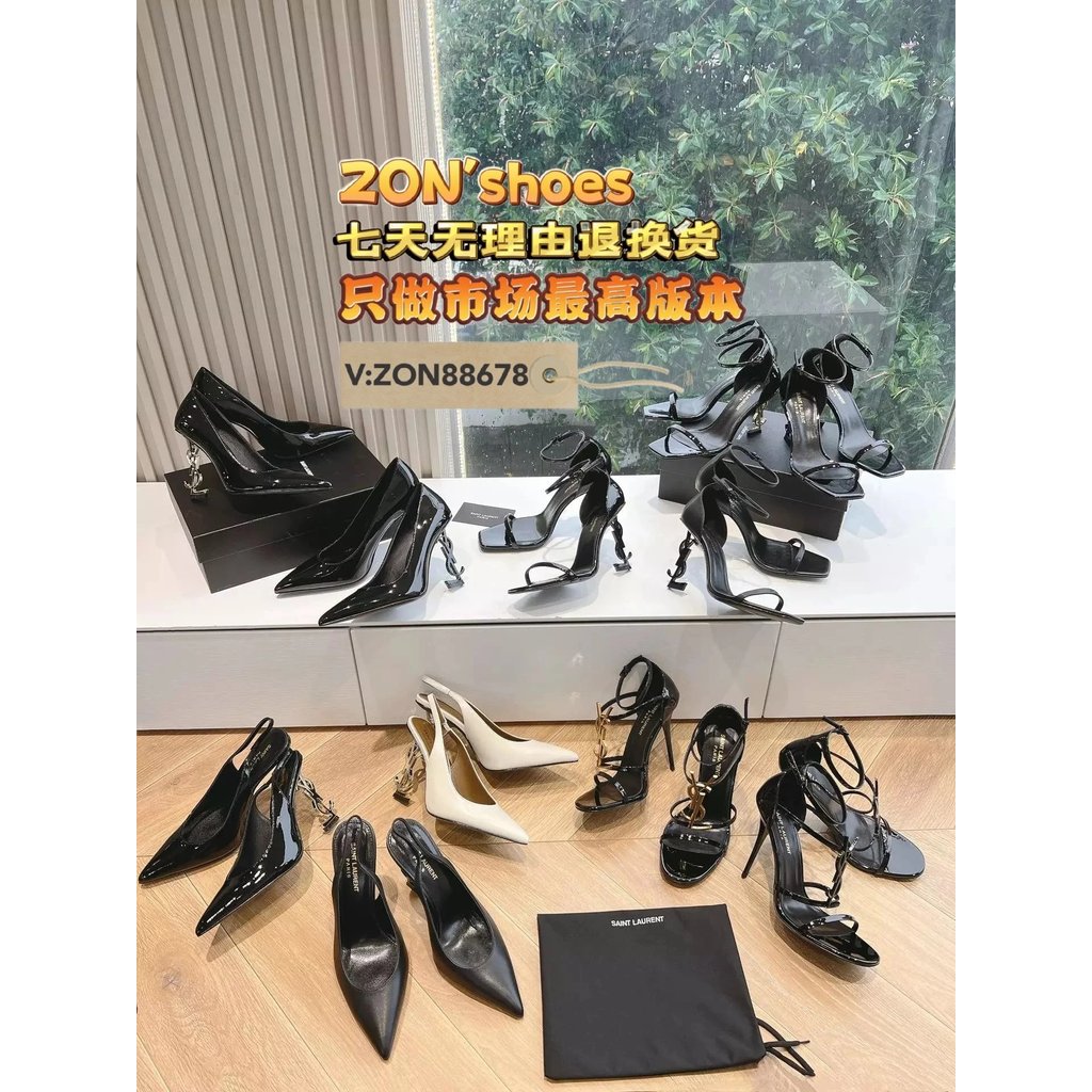 Saint Laurent Saint Laurent Lee โลหะเพชรโซ่รองเท้าส้นสูง YSL น้องสาวสวยรองเท้าส้นสูง Saint Laurent R
