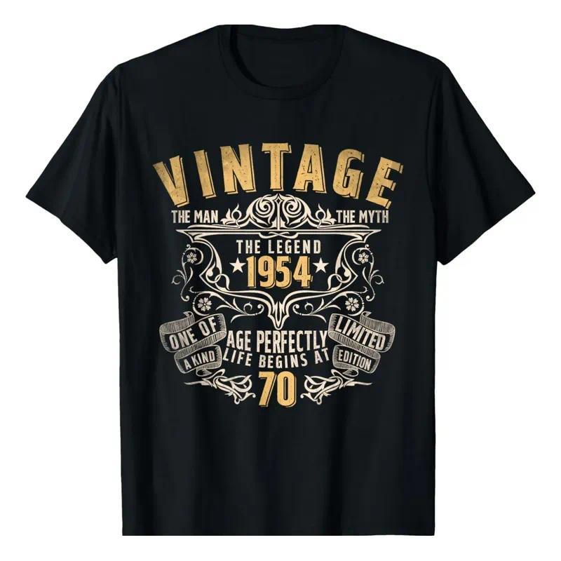 Vintage 1954 Legend 70th Birthday Graphic T-Shirt Unisex Crew Neck Birthday Gift Black Tee