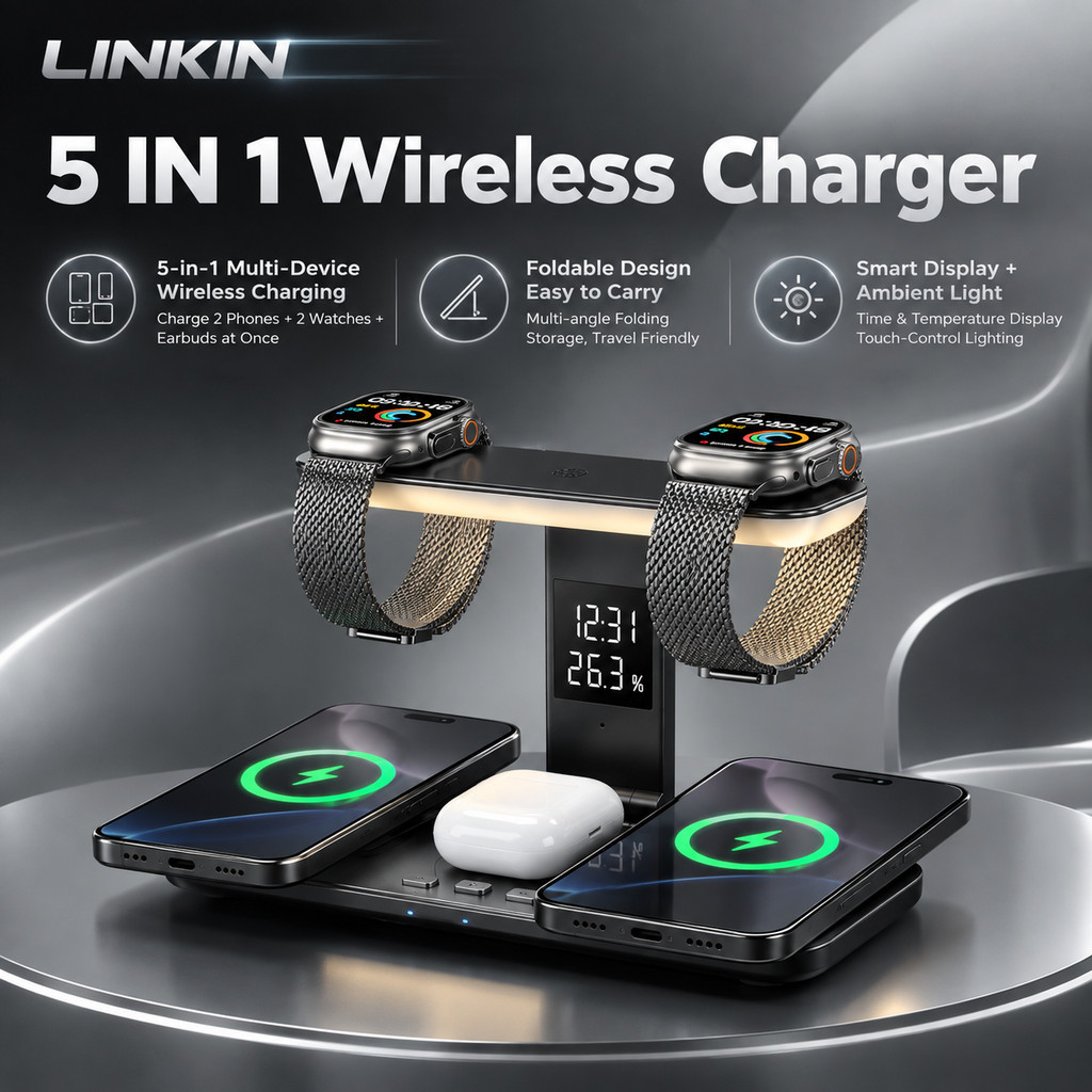 LINKIN สถานีชาร์จไร้สาย 5-in-1 iPhone 3/5 in 1 แท่นชาร์จไร้สาย