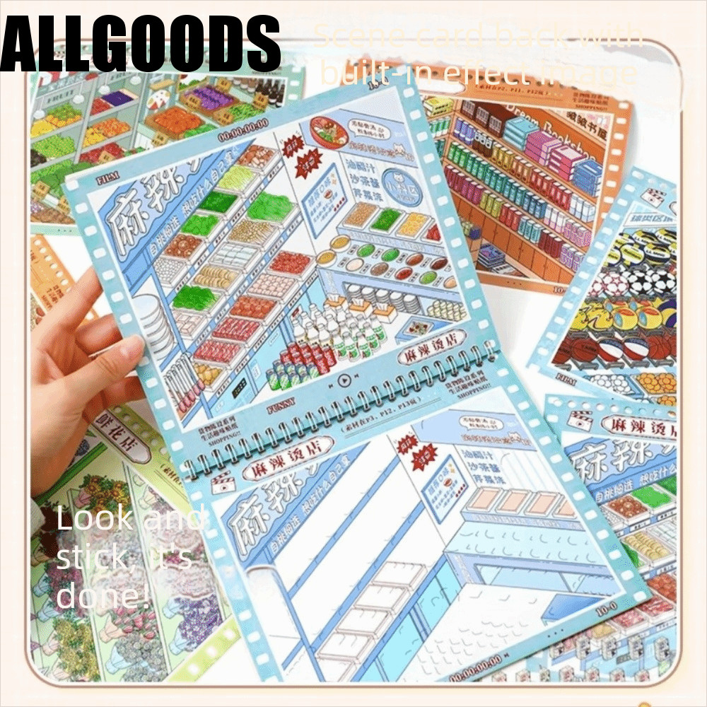 ALLGOODS Store Code Goods Sticker, 3D Cut Kawaii Landscape Sticker Book, Store Series Scene Collecti