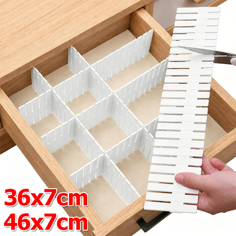 1/4 ชิ้นพลาสติกลิ้นชักสีขาว Dividers/ปรับ DIY ชั้นวางตารางลิ้นชักแยกสําหรับถุงเท้า Sundries