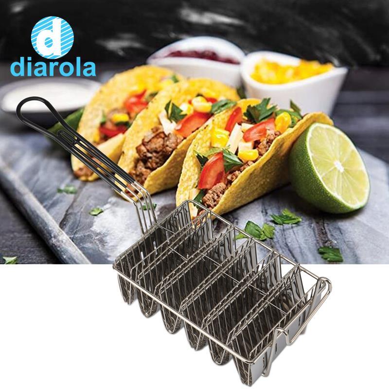 ตะกร้าทอด Taco, หม้อทอดเปลือก Taco, ถือตะกร้า Taco ลึก 6 เปลือกพร้อมที่วางด้ามจับขาตั้งที่วาง Taco