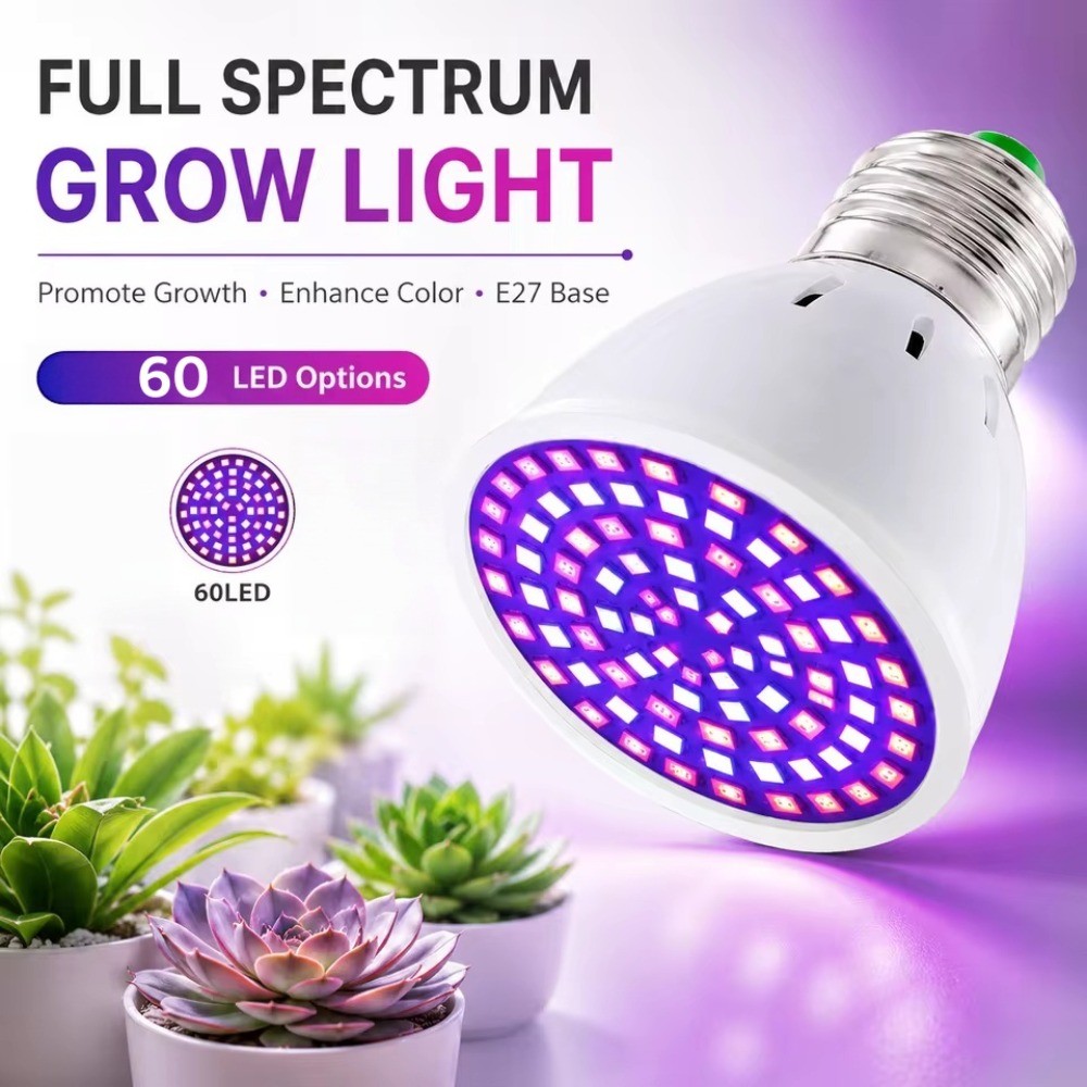 1 ชิ้น LED Grow หลอดไฟ E27 220V เต็มสเปกตรัม 60 LEDs โคมไฟพืชสําหรับสวนในร่มต้นกล้าเรือนกระจก Hydrop