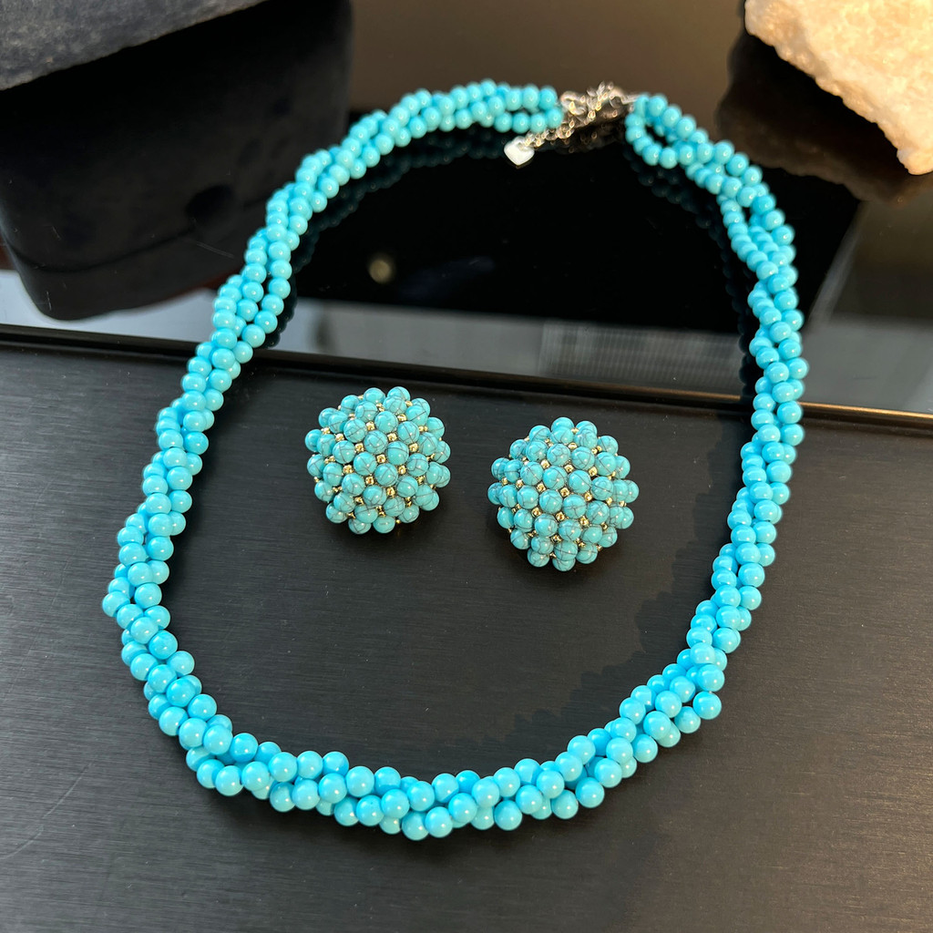 Turquoise Bohemian Vacation Style Design Temperament Fashion Suit ต่างหู