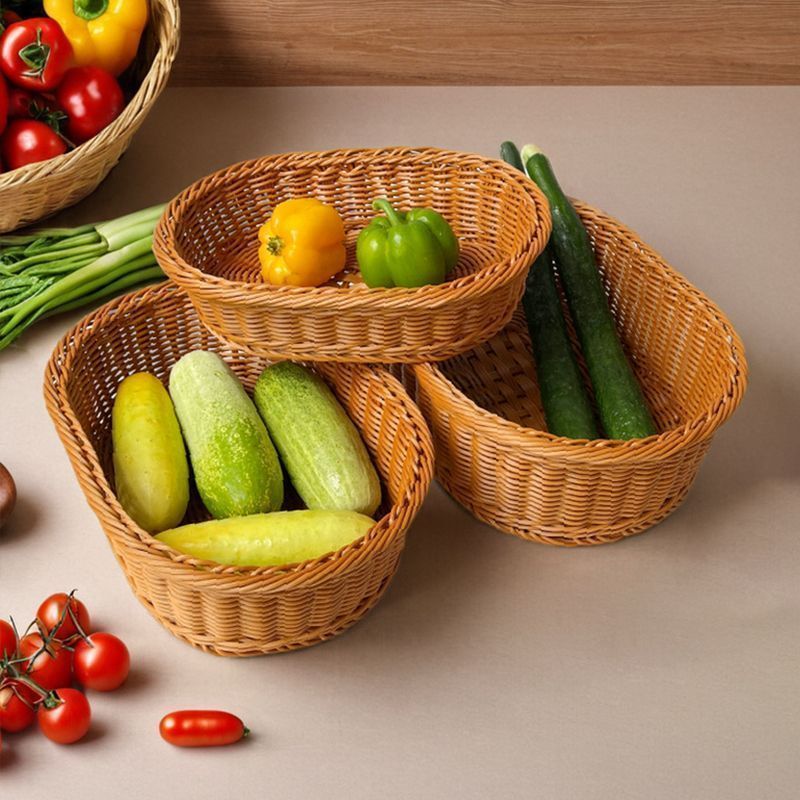 水果篮零食收纳筐仿藤编织家用厨房姜蒜鸡蛋收纳篮9/3 Fruit basket snack storage basket imitation rattan woven home kitchen gin