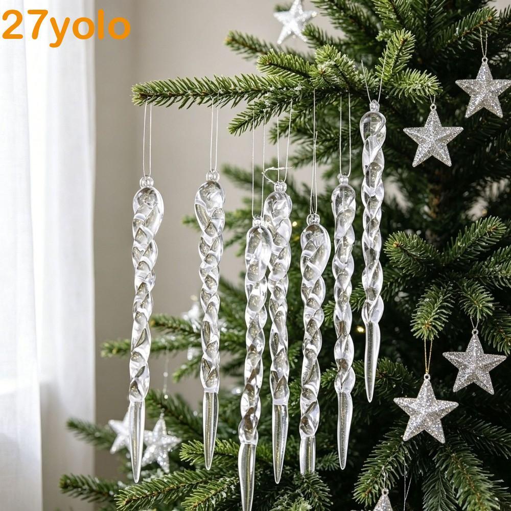 YOLO 12 ชิ้นต้นคริสต์มาส Icicle เครื่องประดับ,อะคริลิค Shatterproof Xmas Icicle จี้, Creative โปร่งใ