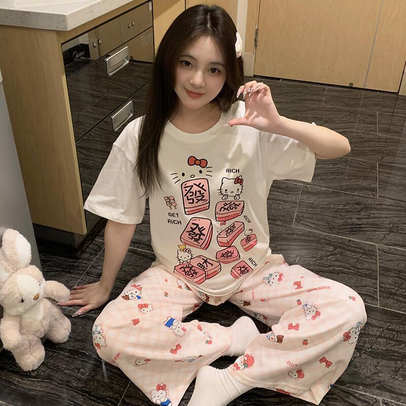 พร้อมสต็อก Street Wear Fun Print Short-Sleeved Top Couple Fashion Unique Trend All-Match Unique 9.7