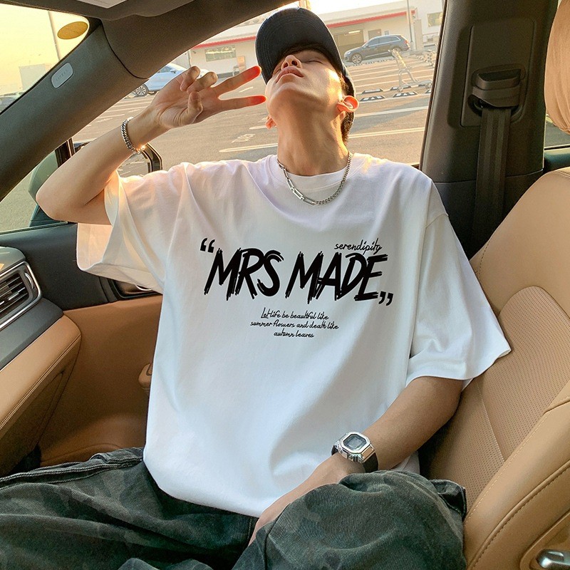 แขนสั้นเสื้อยืดผู้ชายฤดูร้อนหลวมสบายๆรอบคอด้านบน ขนาดใหญ่เกินไป ผ้าฝ้ายแท้กีฬาเสื้อยืด 2CLK