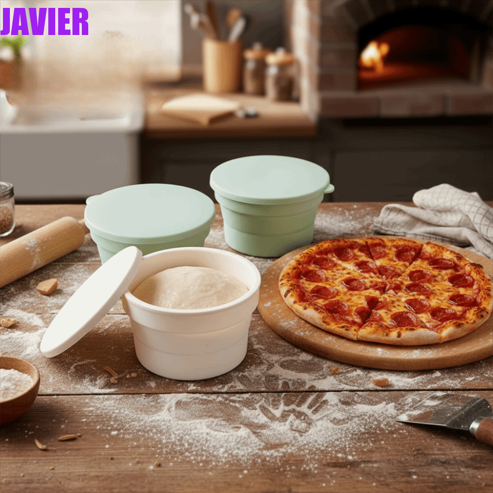 JAVIER Lidded Hybrid Pizza Dough Box, พร้อมฝาปิด Airtight Non-Stick Silicone Pizza Dough Proofing Bo