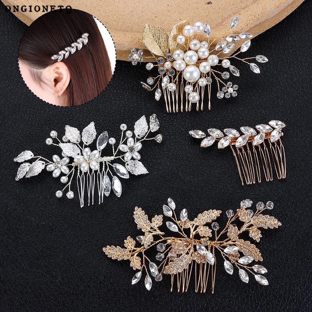 ONGIONETQ หวีผมแฟชั่นใบมุก Tiara เครื่องประดับผมเจ้าสาวคลิป
