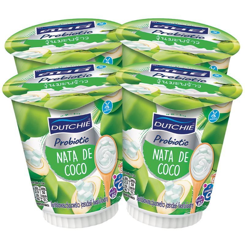 ดัชชี่โพรไบโอติกโยเกิร์ตวุ้นมะพร้าว 125กรัม แพค 4 Dutchie Probiotic Yoghurt Nata De Coconut 125g. Pack 4