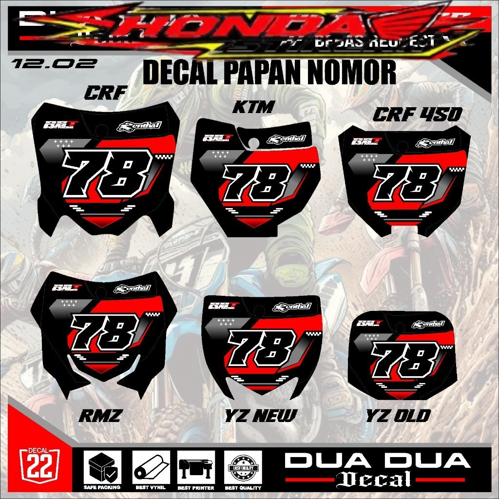 Rbt crf150l สติ๊กเกอร์รูปลอกแผ่นตัวเลข, ktm 85, Nouvo เก่า, Nouvo ใหม่, RMZ, crf 250, crf450 หมายเลข