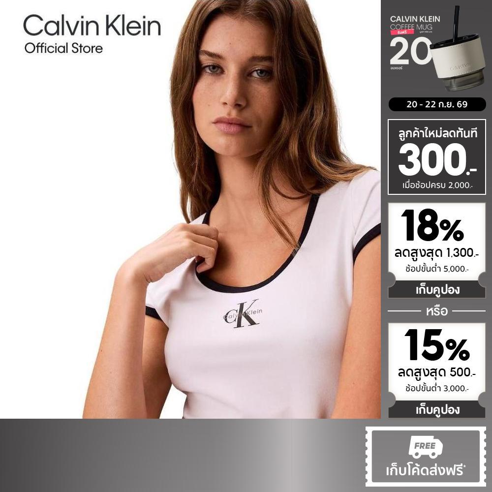 CALVIN KLEIN เสื้อยืดคอกลมผู้หญิง Monologo Graphic ทรง Slim รุ่น 47G220G UB1-สีดำ YAF-สีขาว
