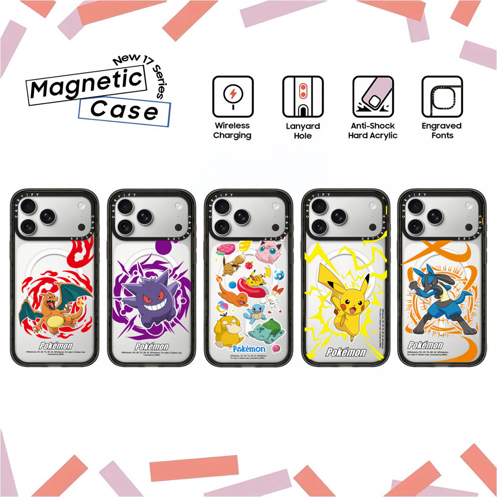 CASETi POKEMON Charmander Pikachu Gengar เคสอะคริลิคพลาสติกแข็งสําหรับ iPhone 17 16 Air 12 13 14 15 Plus Pro Max ปลอก