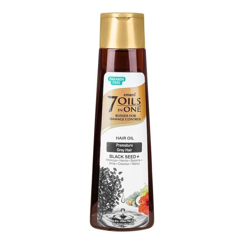 EMAMI 7OILS IN ONE HAIR OIL 200ML BLACK SEED PREMATURE GREY HAIR