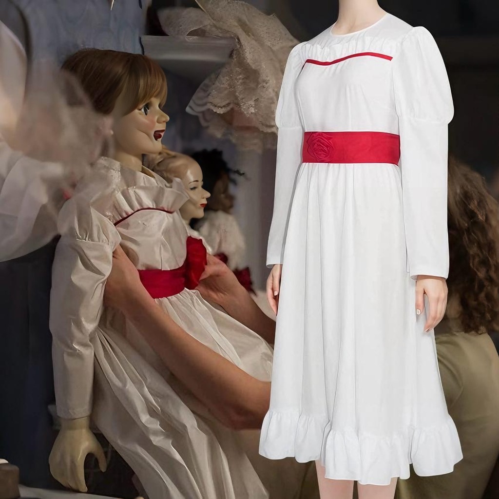 [cos Costume] ตุ๊กตาฮาโลวีน Annabelle cos เครื่องแต่งกายภาพยนตร์สยองขวัญชุดสีขาวคอสเพลย์เครื่องแต่งก
