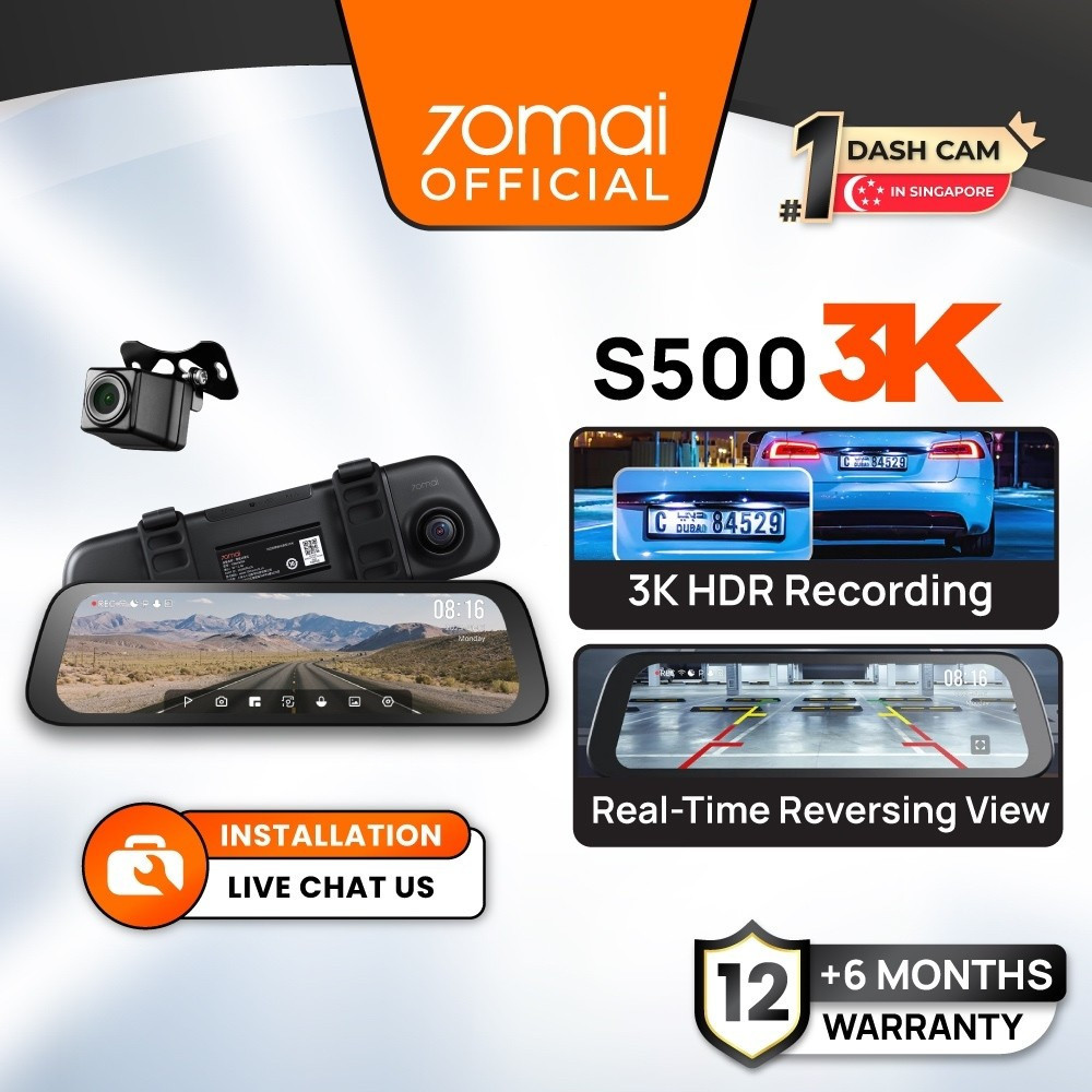70mai S500 กล้องมองหลัง Dashcam กว้างพร้อม Night Vision กล้องสํารอง RC13 ความละเอียด 3K Dash Cam TYP