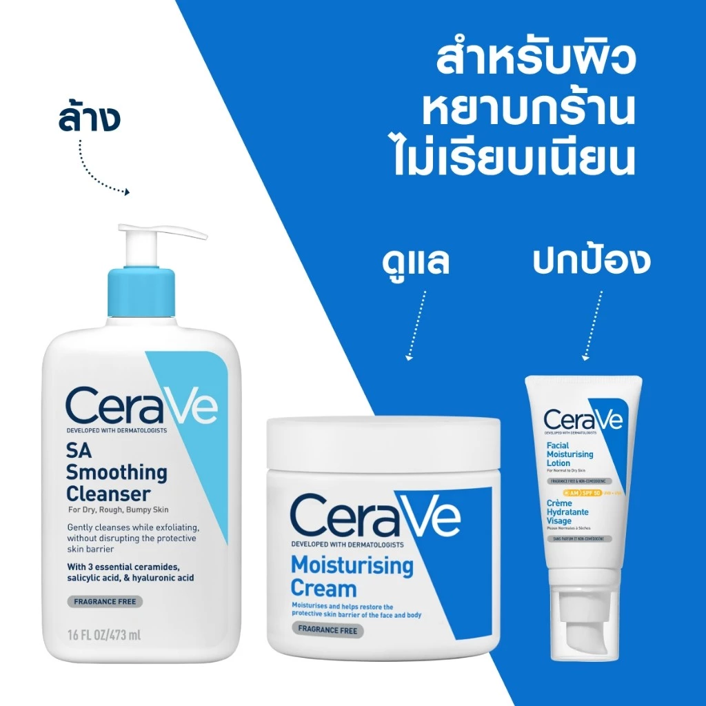 เซราวี CERAVE SA Smoothing Cleanser เอสเอ สมูทติ้ง คลีนเซอร์ผลิตภัณฑ์ทำความสะอาด สำหรับผิวหยาบกร้าน ไม่เรียบเนียน 473ml. thumbnail 8