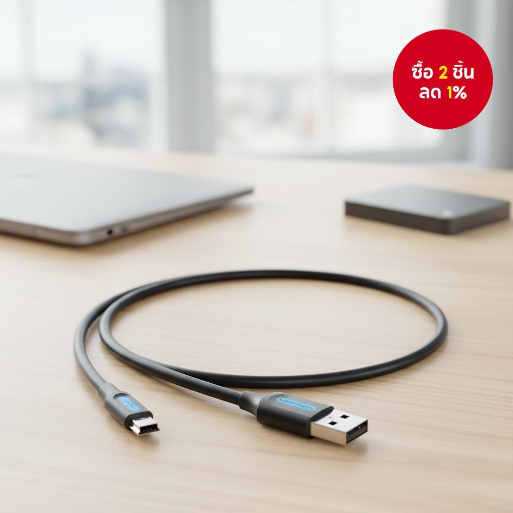 สาย USB 2.0 Mini USB to USB Vention 2A 480Mbps สําหรับซิงค์ข้อมูลกับ MP3 MP4 กล้อง