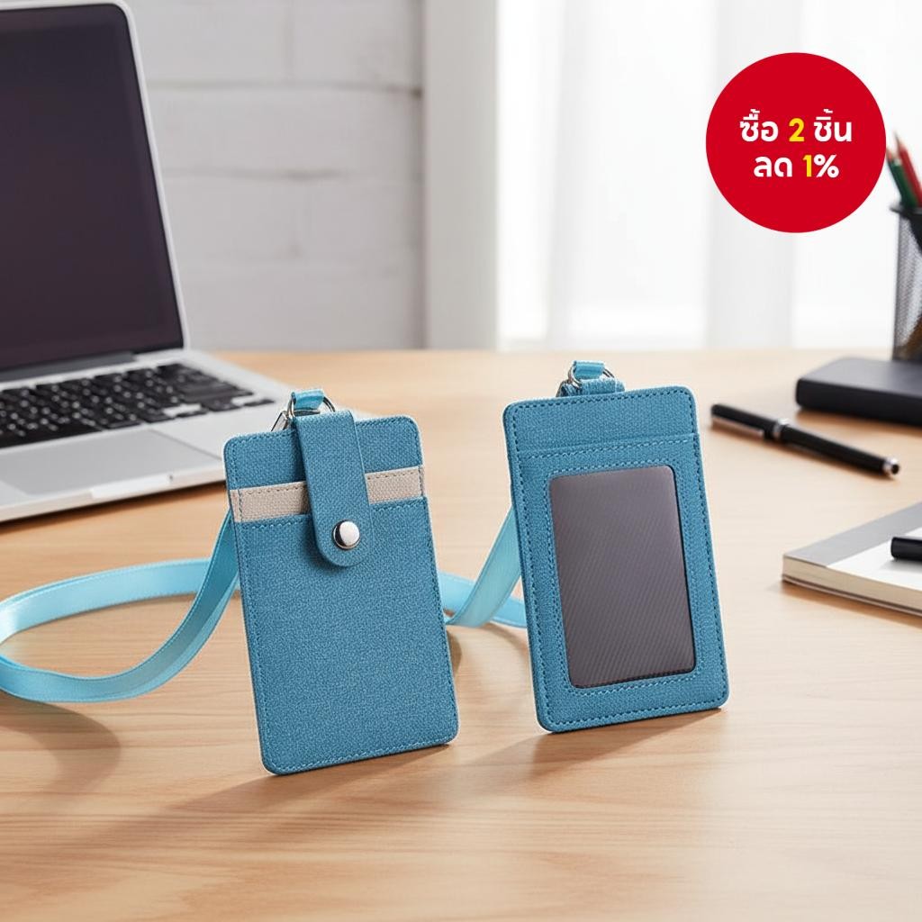 ที่ใส่บัตรหนัง PU พร้อมช่องใส่บัตร 3 ช่องและสายคล้องคอ