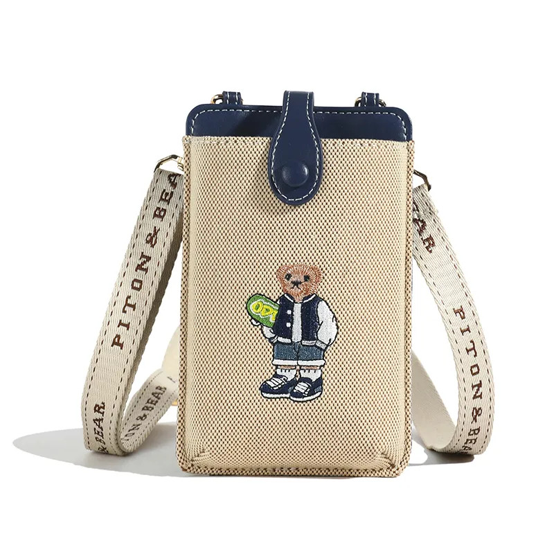 North Bag Bearปักกระเป๋าโทรศัพท์มือถือแฟชั่น2024สไตล์ใหม่All-Matchไหล่เดียวลําลองRetro Cross-