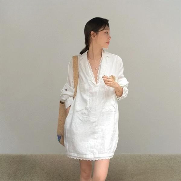 Red Berry ชุดเดรสเชิ้ต เดรสเกาหลีน่ารักๆ ทรงหลวม แฟชั่นฤดูร้อน สําหรับผู้หญิงW520